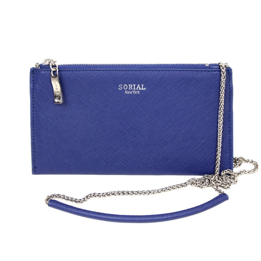 SORIAL BLUE GENUINE LEATHER CHAIN STRAP X-BODY CLUTCH SHOULDER BAG HANDBAG PURSE